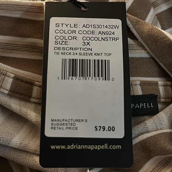 Adrianna Papell Women's Tie Neck 3/4 Sleeve Knit Top‎ 3X NWT AD1S301432W - Picture 10 of 12